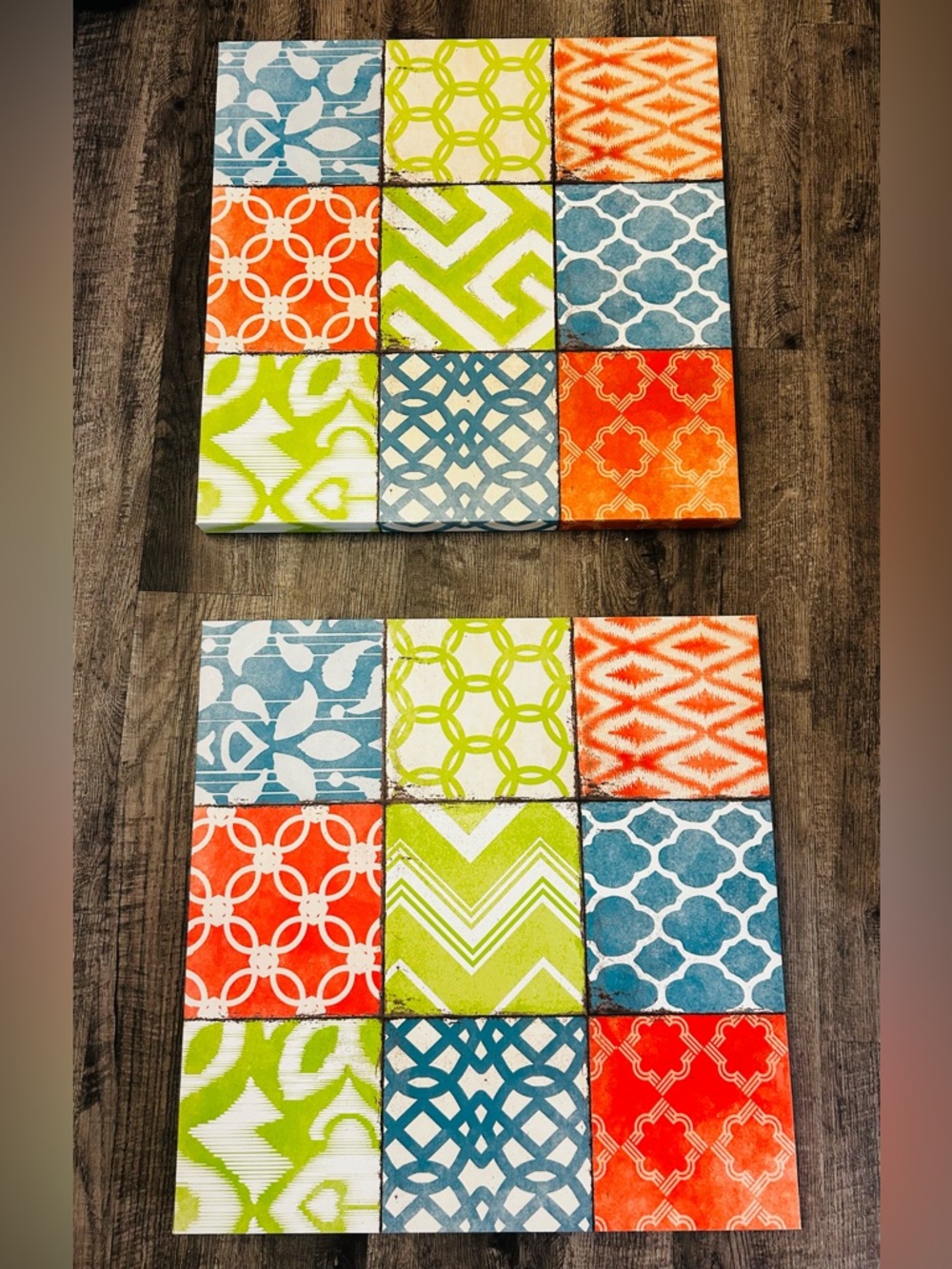 Colorful Geometric Canvas Wall Art Set - Blue, Green & Orange